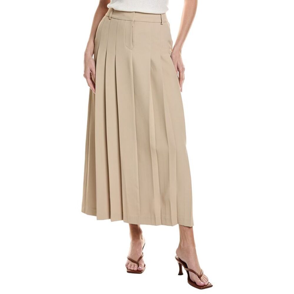 Pleated Midi Skirt in Beige